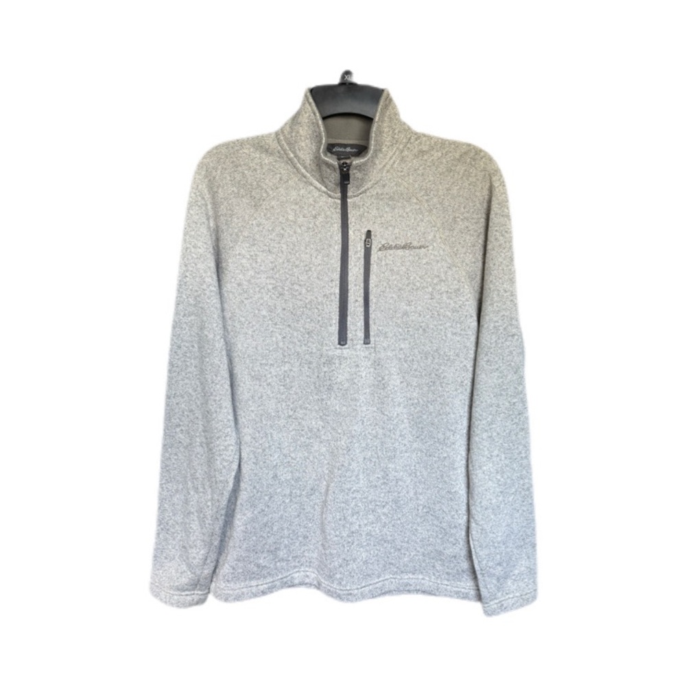 Eddie Bauer Men's Soft Gray Quarter Zip Fleece Pullover Zip Pocket Medium